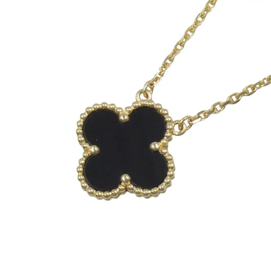 Van cleef and arpels 18K Yellow Gold and Onyx Vintage Alhambra Pendant Necklace