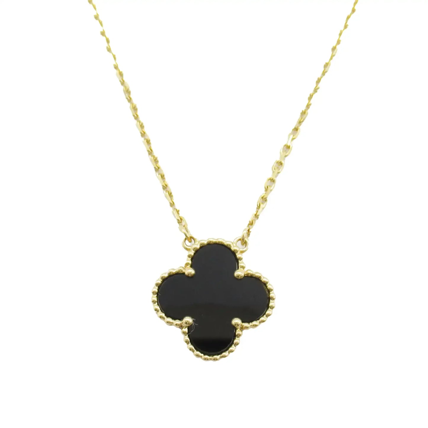 Van cleef and arpels 18K Yellow Gold and Onyx Vintage Alhambra Pendant Necklace