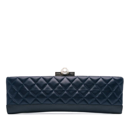 Chanel CC Quilted Lambskin Pearl Evening Baguette Clutch