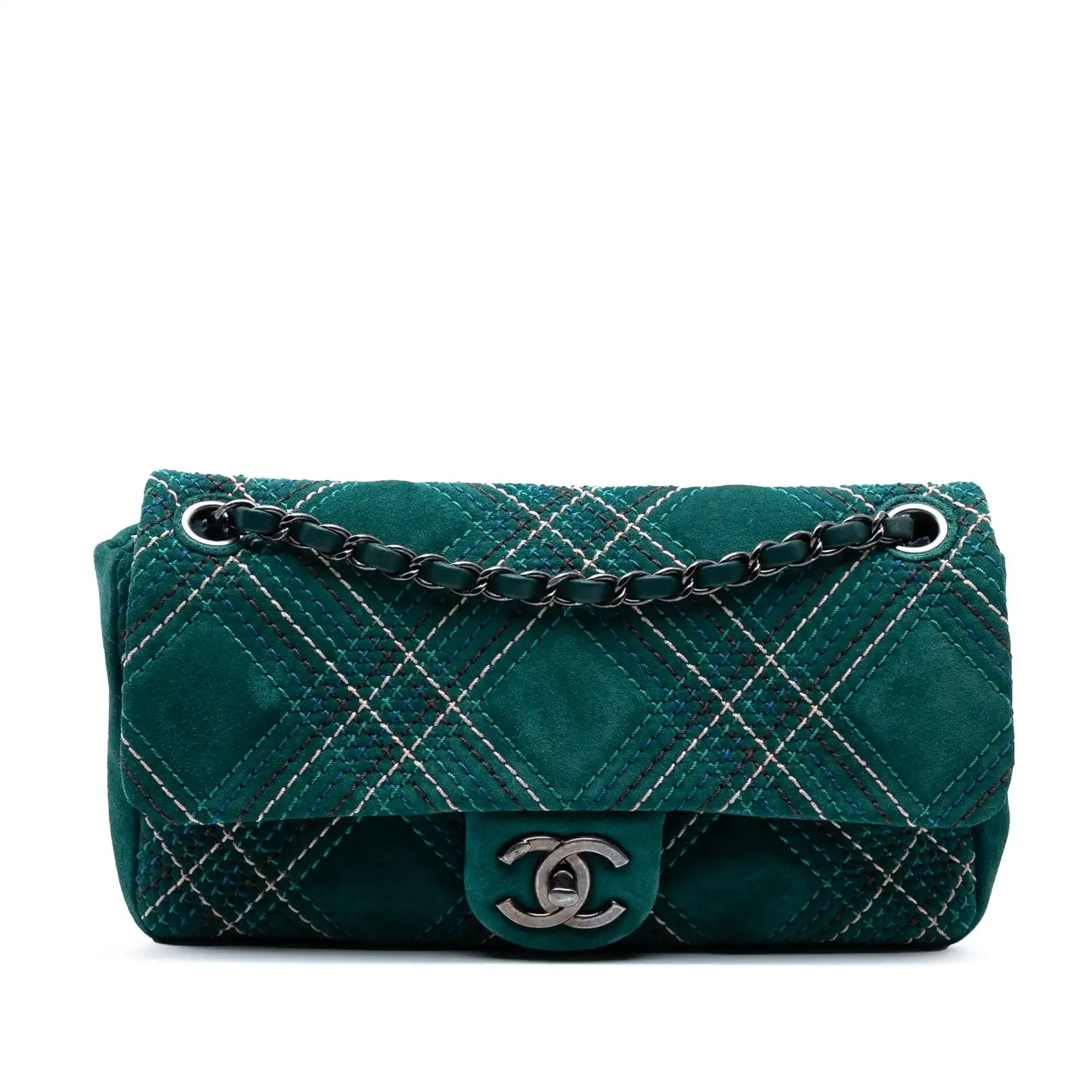 Chanel Paris Edinburgh Medium Stitched Suede Saltire Single Flap