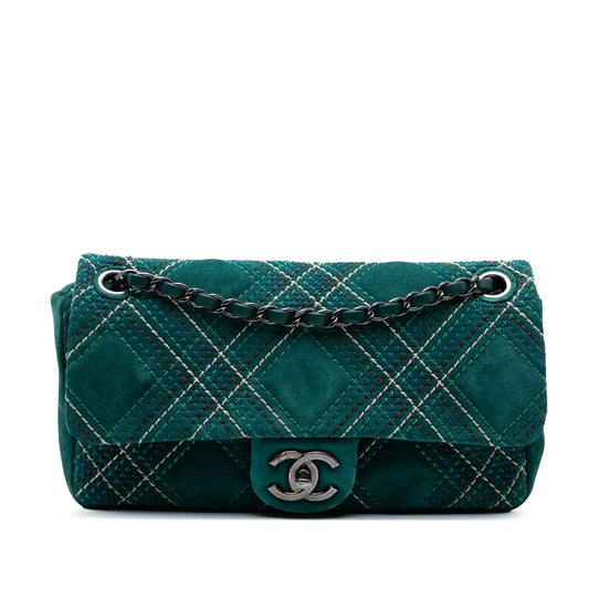 Chanel Paris Edinburgh Medium Stitched Suede Saltire Single Flap