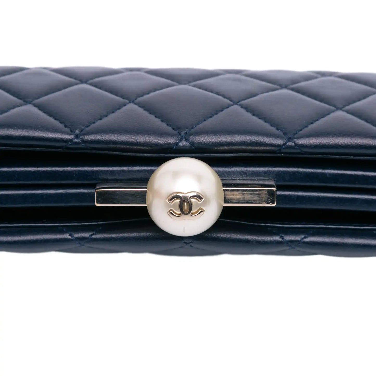 Chanel CC Quilted Lambskin Pearl Evening Baguette Clutch