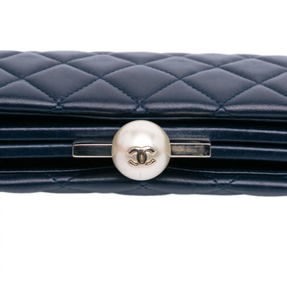 Chanel CC Quilted Lambskin Pearl Evening Baguette Clutch