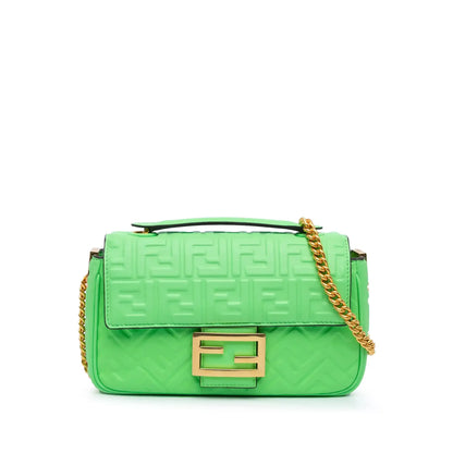 Fendi Zucca Embossed Leather Chain Midi Baguette