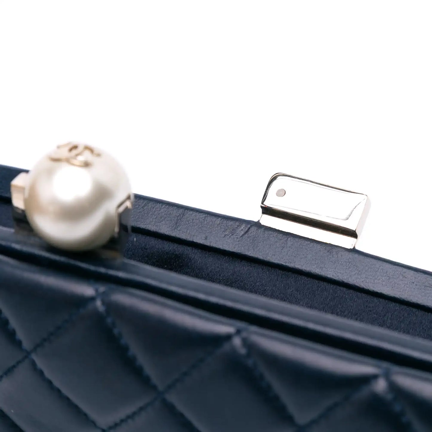Chanel CC Quilted Lambskin Pearl Evening Baguette Clutch
