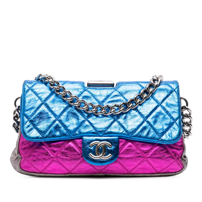 Chanel Multicolor Metallic Quilted Calfskin Modern Chain Flap Frame Bag