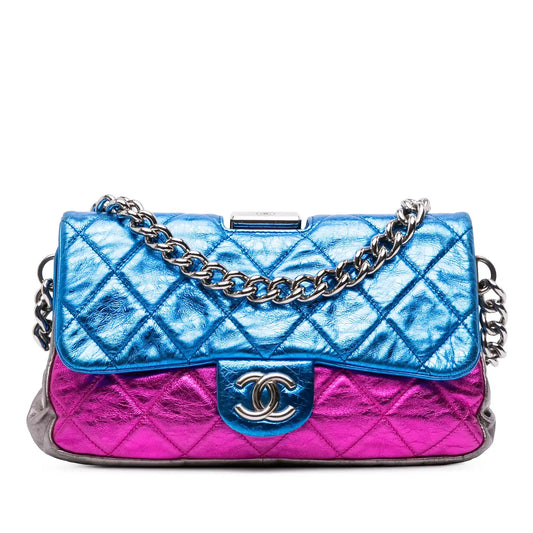 Chanel Multicolor Metallic Quilted Calfskin Modern Chain Flap Frame Bag