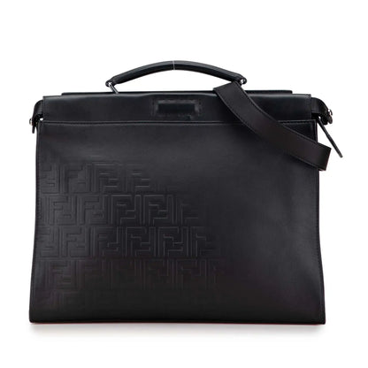 Fendi Medium Zucca Embossed Leather Peekaboo Iconic Business Bag