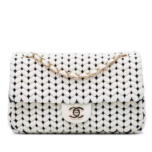 Chanel Medium Calfskin and Wool Knit Single Flap
