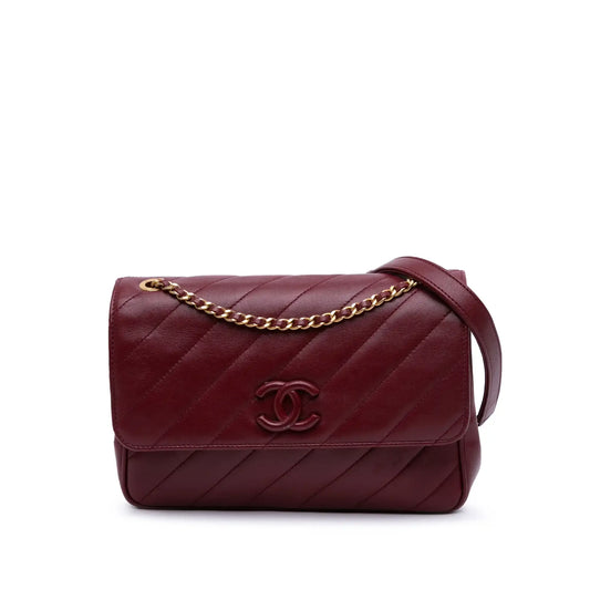 Chanel Diagonal Quilted Lambskin CC Signature Flap