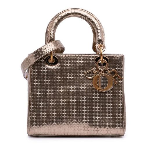 Dior Medium Metallic Patent Microcannage Lady Dior