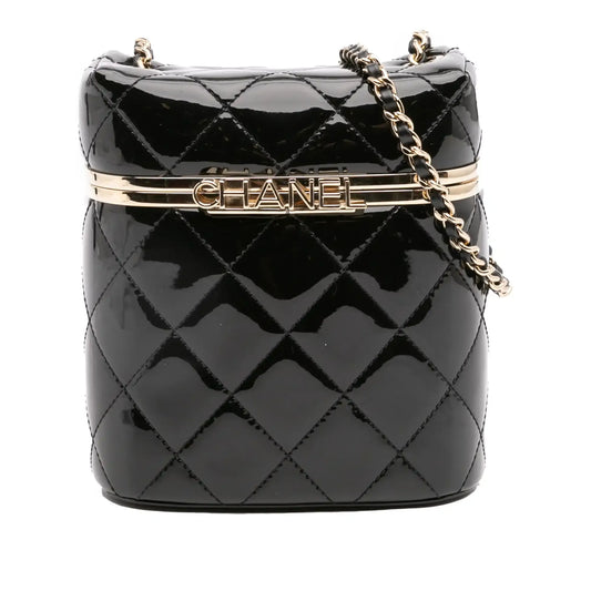 Chanel Quilted Patent Logo Chain Vanity Case