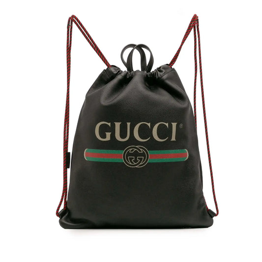 Gucci Leather Logo Drawstring Backpack