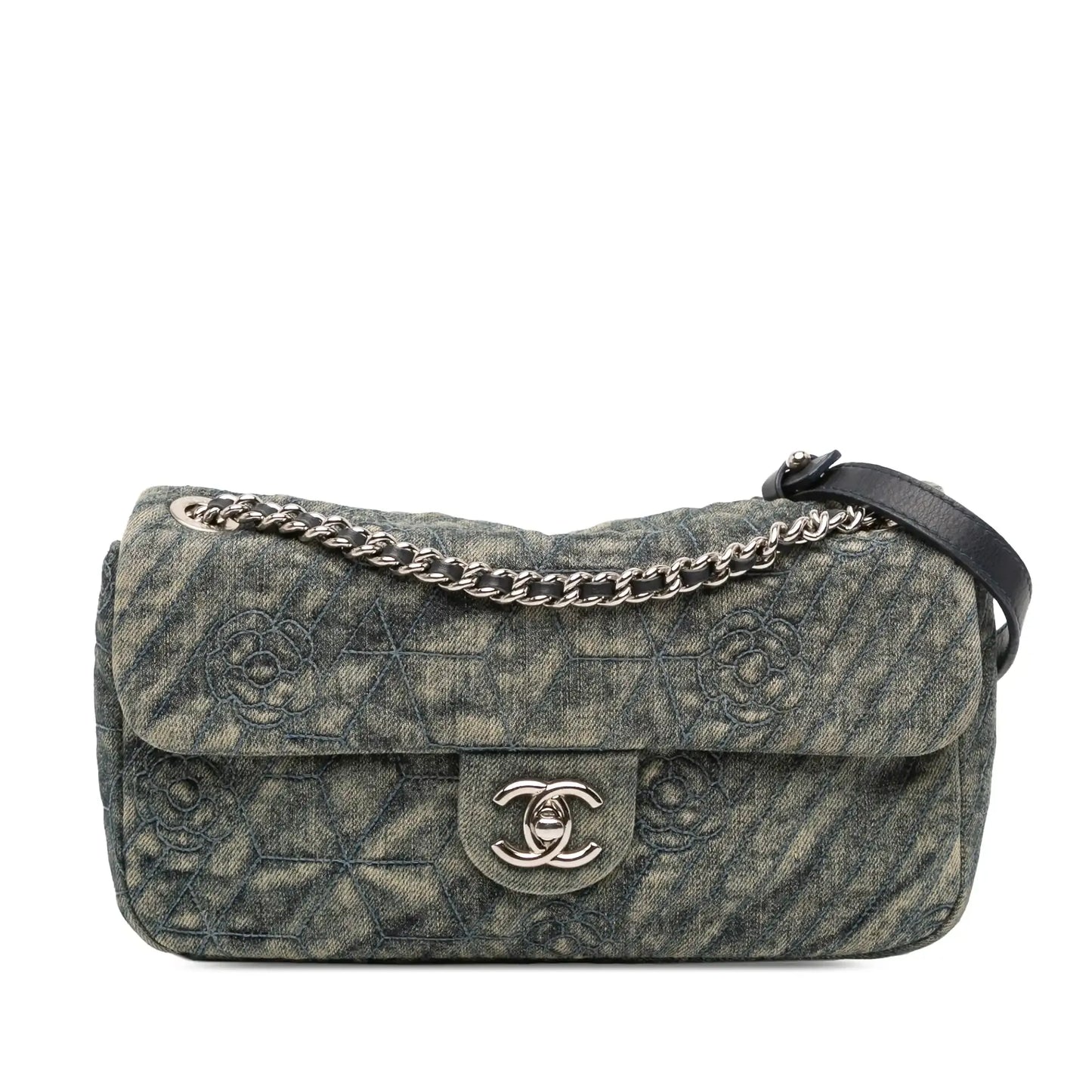 Chanel Medium Embroidered Denim Camellia Flap