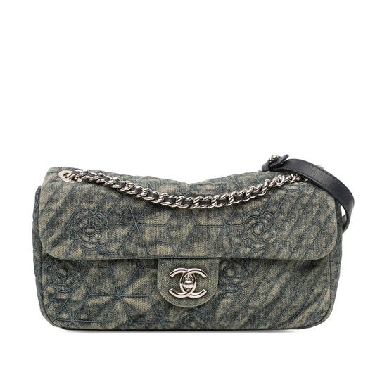 Chanel Medium Embroidered Denim Camellia Flap