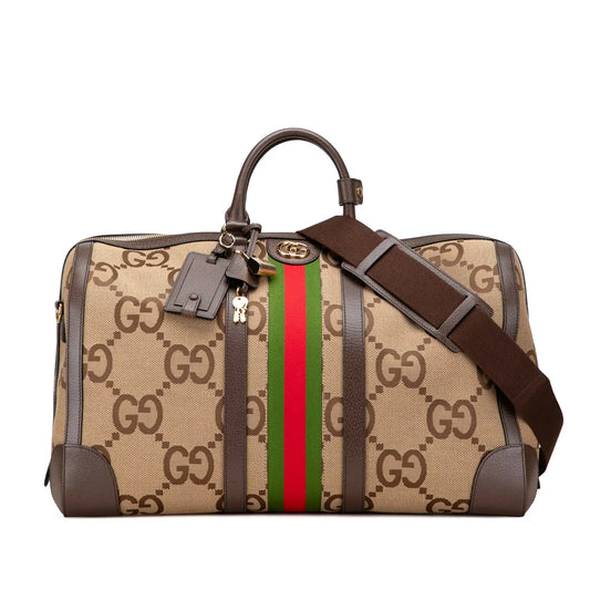 Gucci Large Jumbo GG Canvas Web Duffle Bag