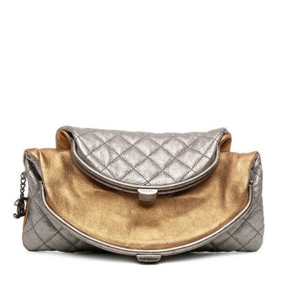Chanel Quilted Metallic Goatskin Tabatiere Kisslock Foldover Clutch