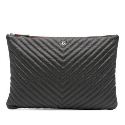 Chanel Large CC Chevron Caviar O Case Clutch