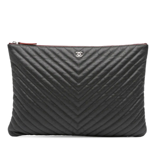 Chanel Large CC Chevron Caviar O Case Clutch