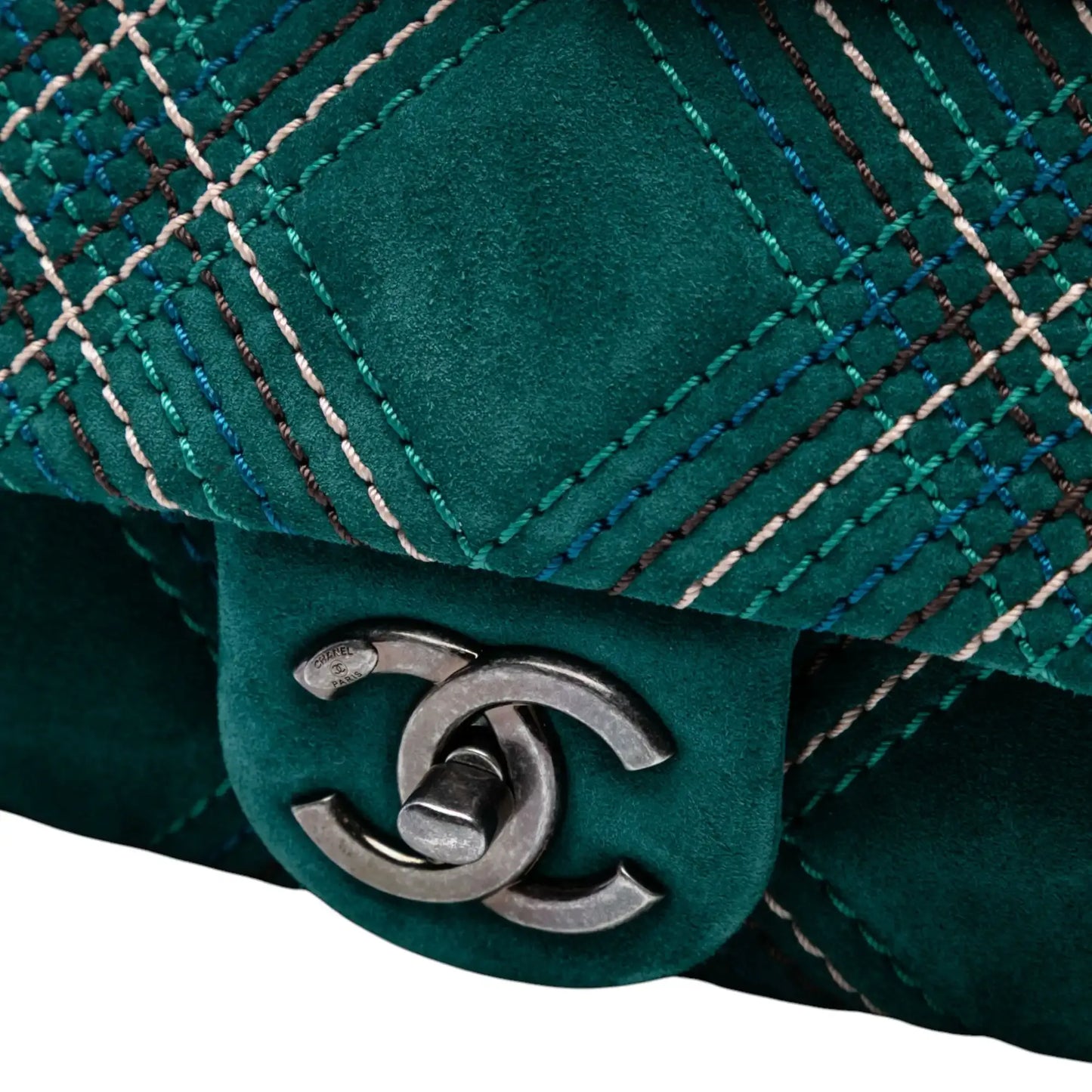 Chanel Paris Edinburgh Medium Stitched Suede Saltire Single Flap