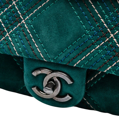 Chanel Paris Edinburgh Medium Stitched Suede Saltire Single Flap