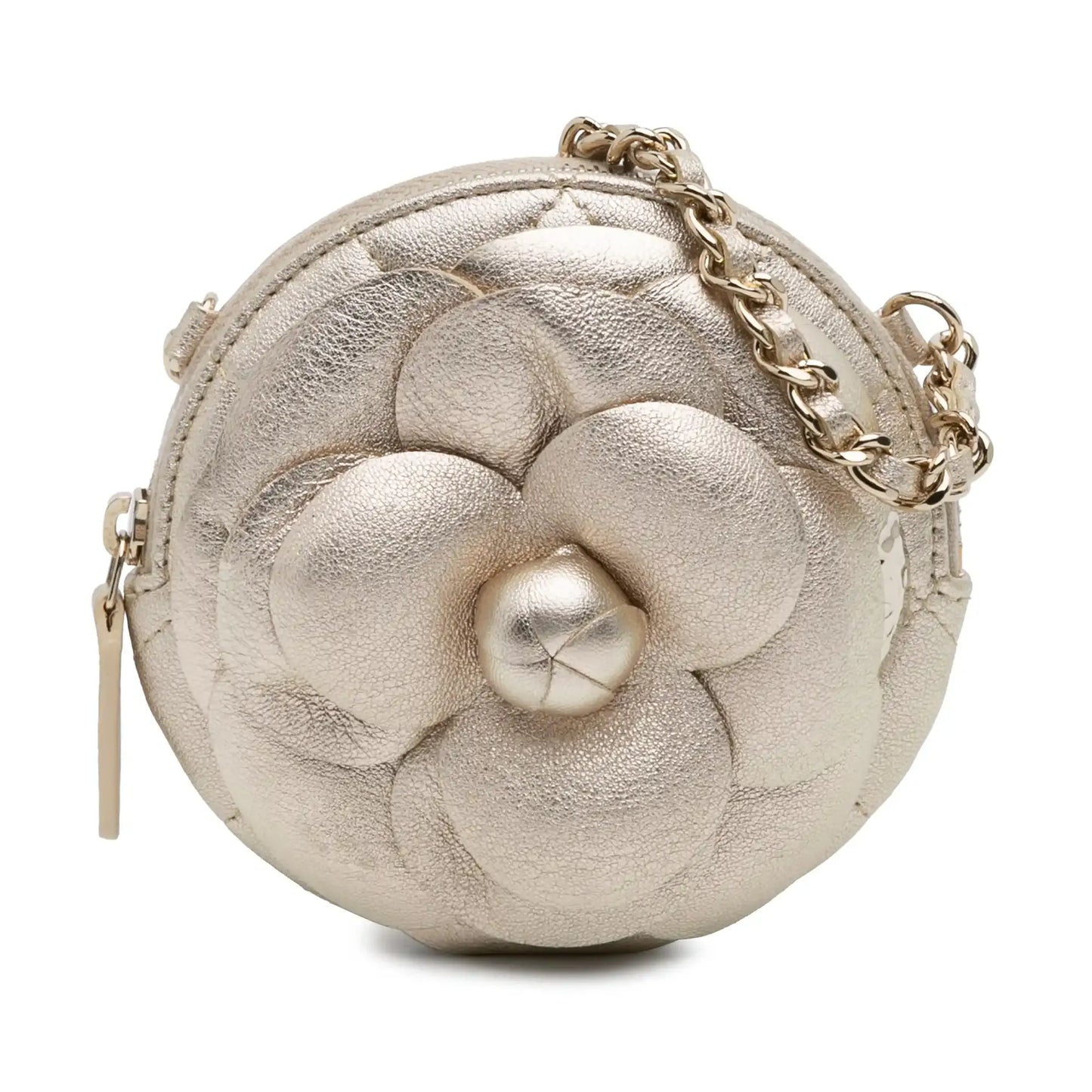 Chanel Mini CC Metallic Lambskin Camellia Bouquet Round Clutch on Chain