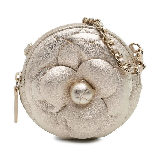 Chanel Mini CC Metallic Lambskin Camellia Bouquet Round Clutch on Chain