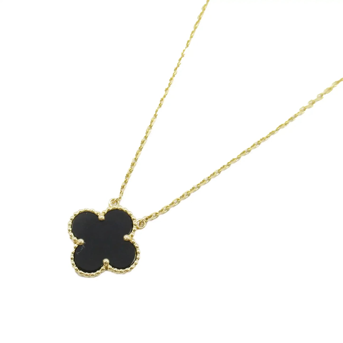 Van cleef and arpels 18K Yellow Gold and Onyx Vintage Alhambra Pendant Necklace