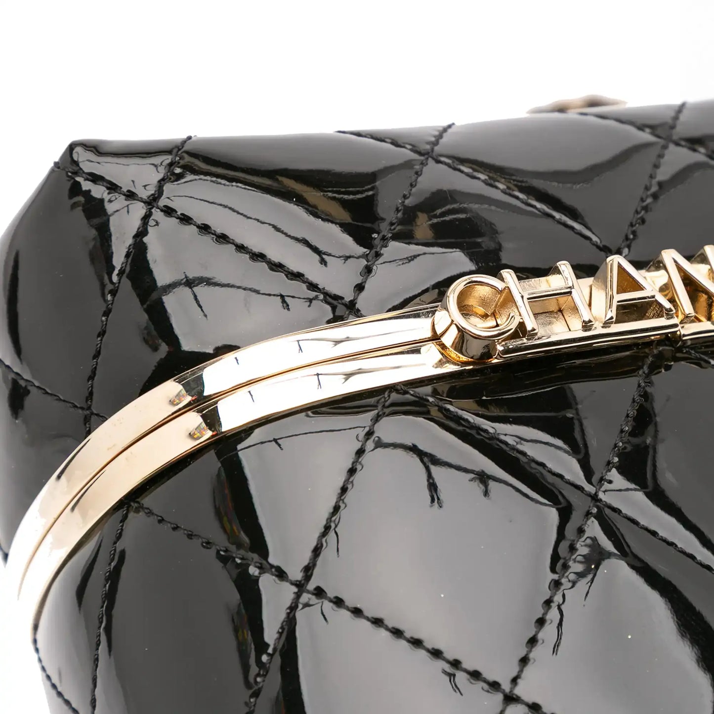 Chanel Quilted Patent Logo Chain Vanity Case