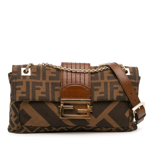 Fendi Zucca Canvas and Leather Chain Maxi Baguette
