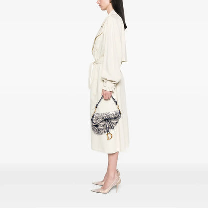 Dior Canvas Embroidered Toile de Jouy Saddle Bag