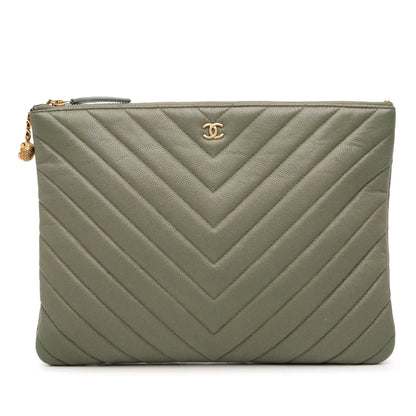 Chanel Medium Chevron Caviar Ancient Greek Charms O Case Clutch