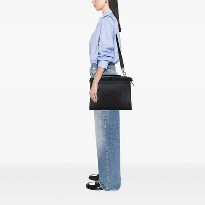 Fendi Medium Zucca Embossed Leather Peekaboo Iconic Business Bag
