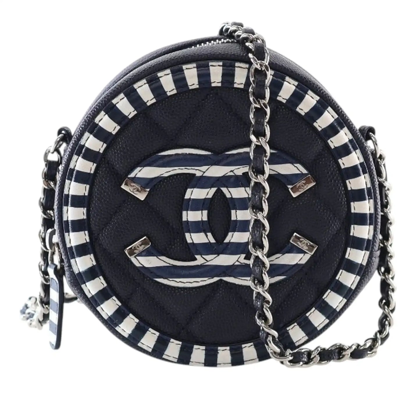 Chanel Caviar Striped CC Filigree Round Crossbody