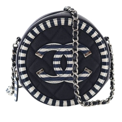 Chanel Caviar Striped CC Filigree Round Crossbody