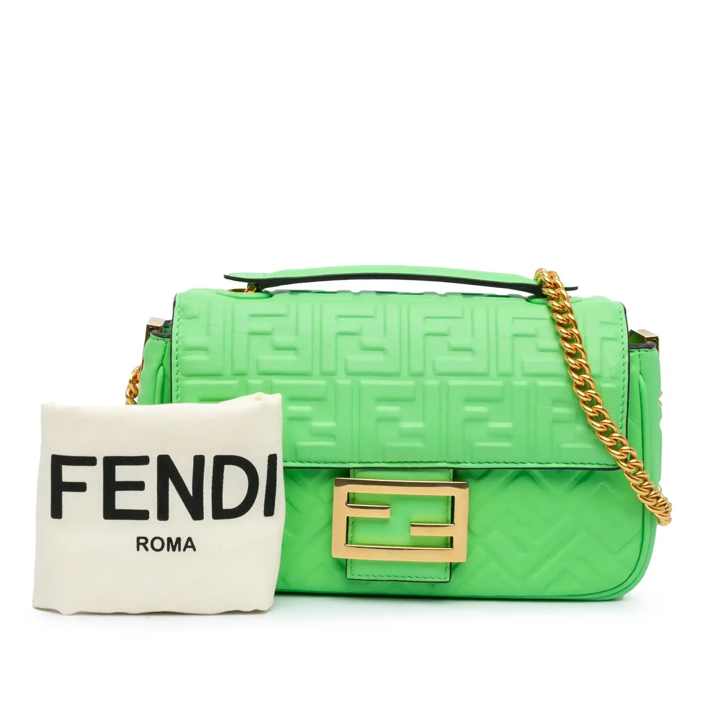 Fendi Zucca Embossed Leather Chain Midi Baguette