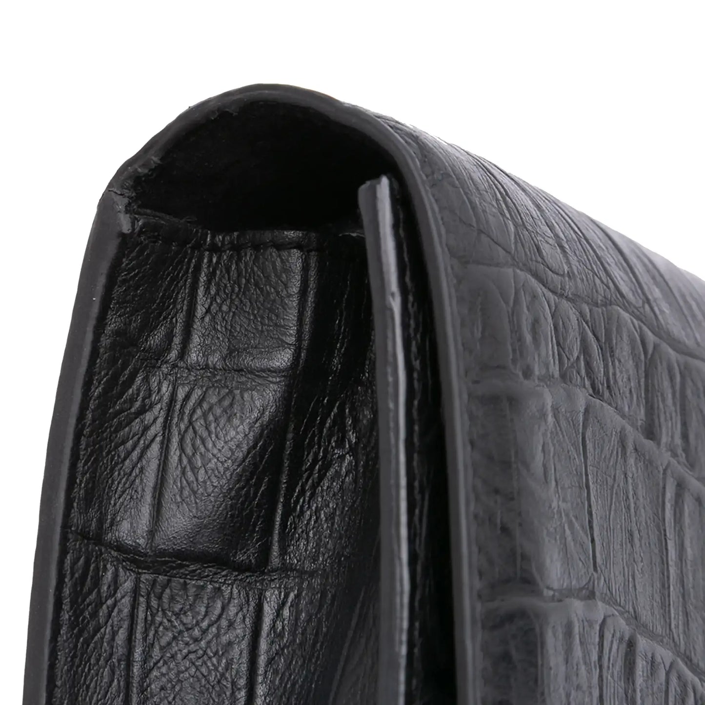 Saint Laurent Croc Embossed Leather Monogram Cassandre Clutch