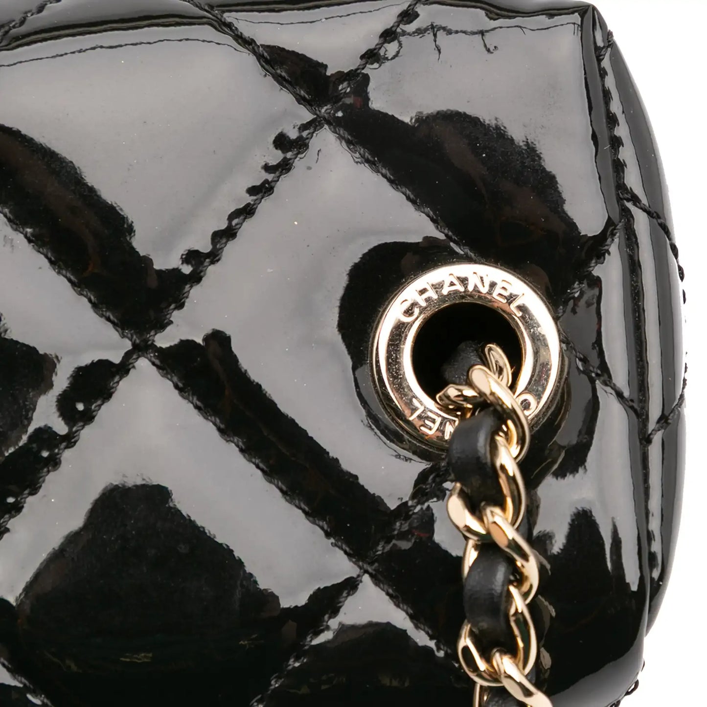 Chanel Quilted Patent Logo Chain Vanity Case