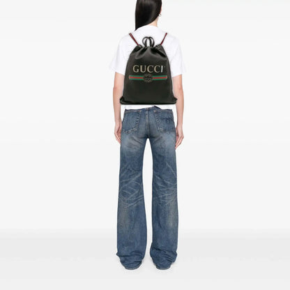 Gucci Leather Logo Drawstring Backpack