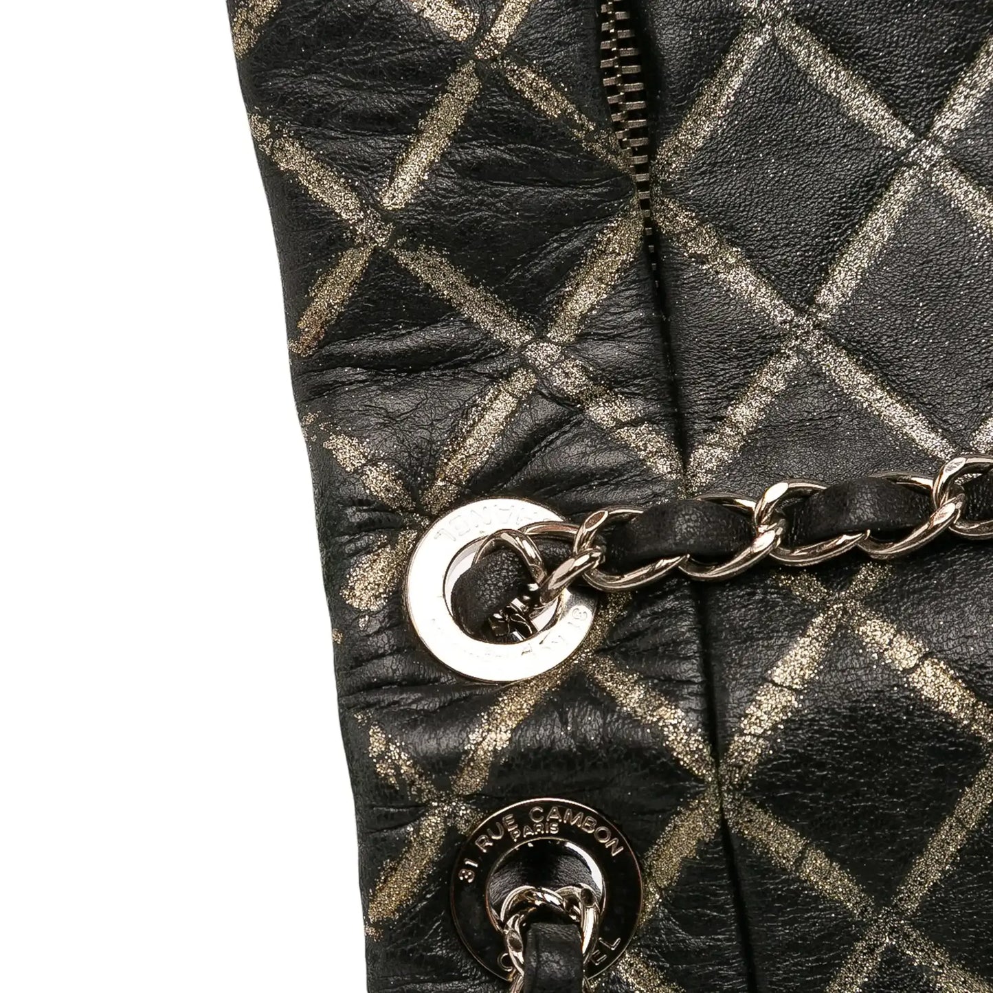 Chanel Quilted Metallic Distressed Lambskin CC Crystal Flap