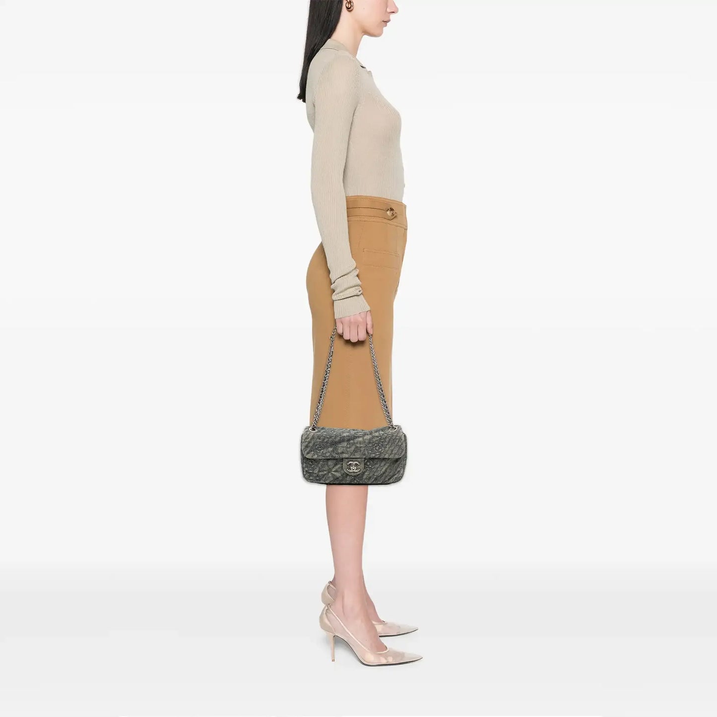 Chanel Medium Embroidered Denim Camellia Flap