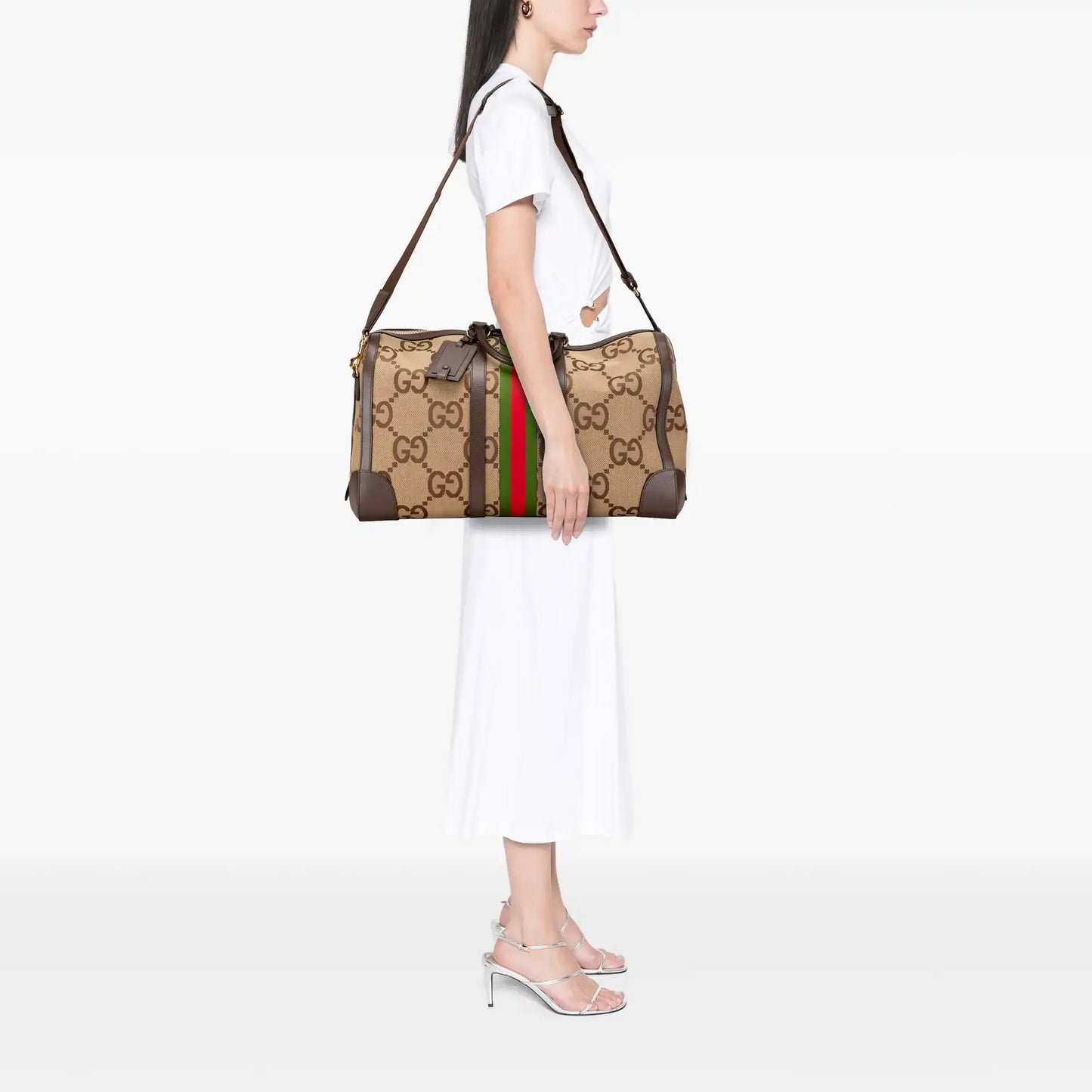 Gucci Large Jumbo GG Canvas Web Duffle Bag