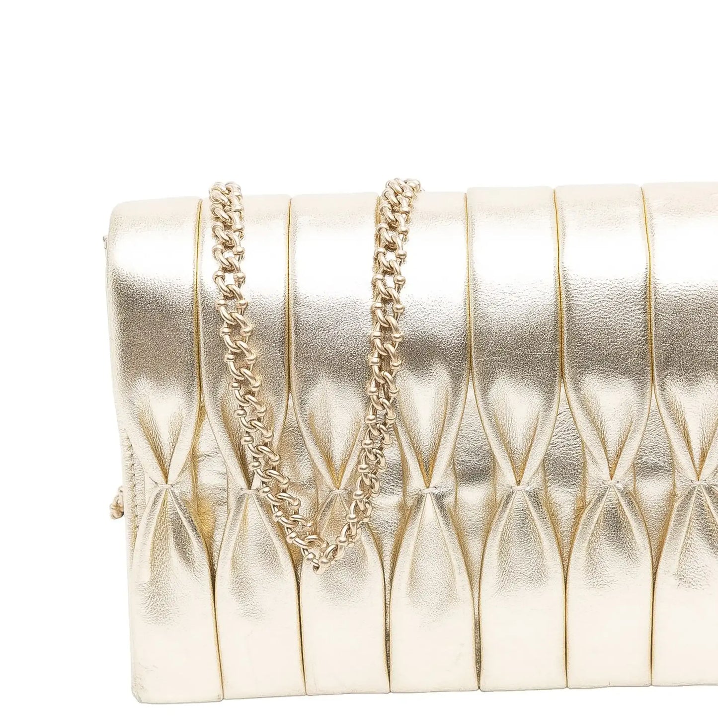 Chanel CC Metallic Pleated Lambskin Chain Link Shoulder Bag