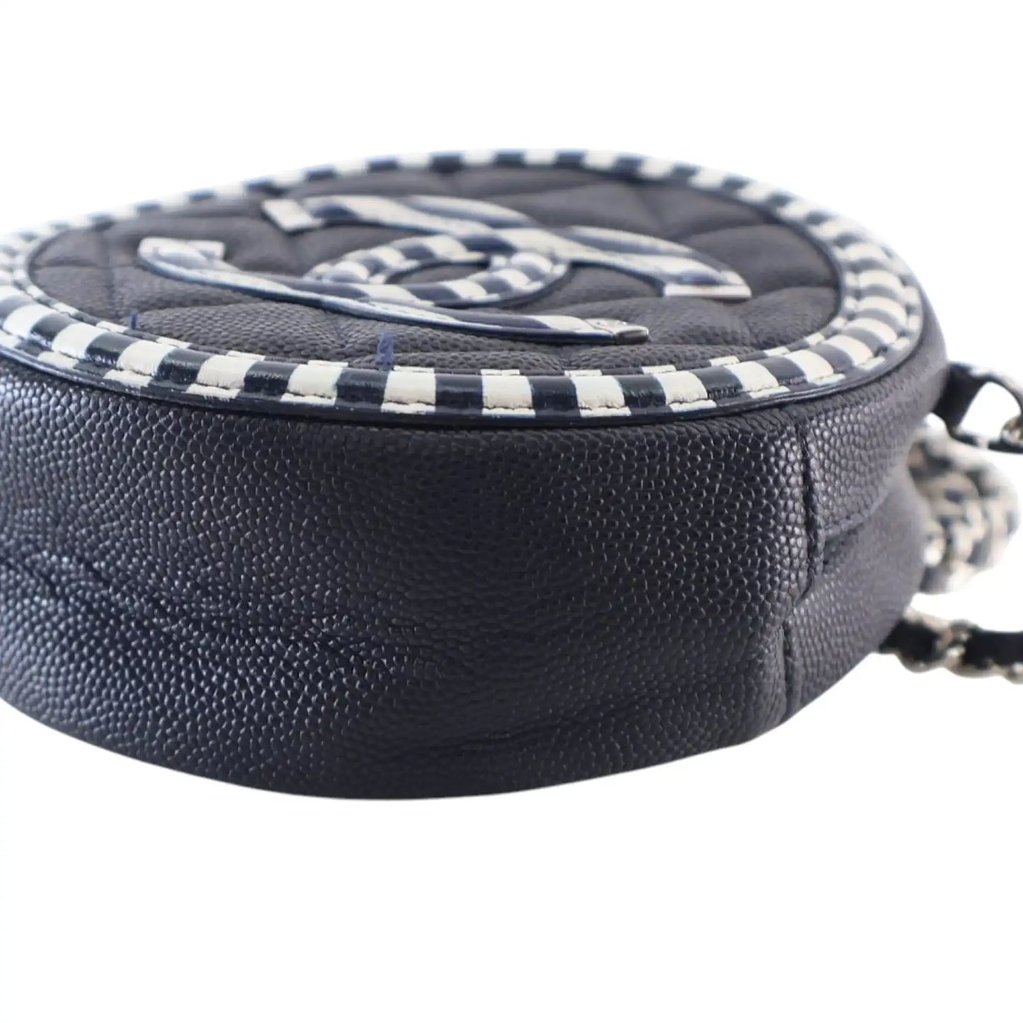 Chanel Caviar Striped CC Filigree Round Crossbody