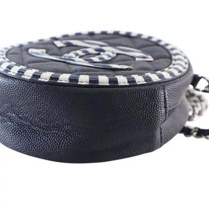 Chanel Caviar Striped CC Filigree Round Crossbody