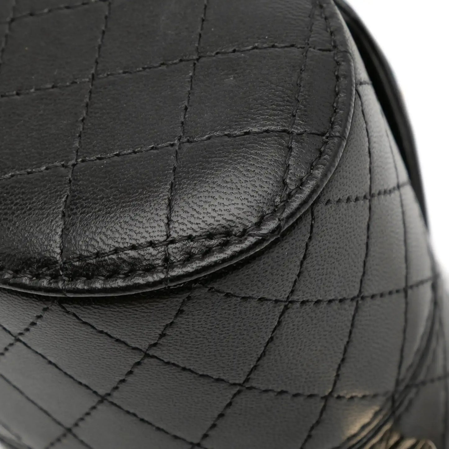 Chanel Mini Quilted Lambskin Round Vanity Case with Chain