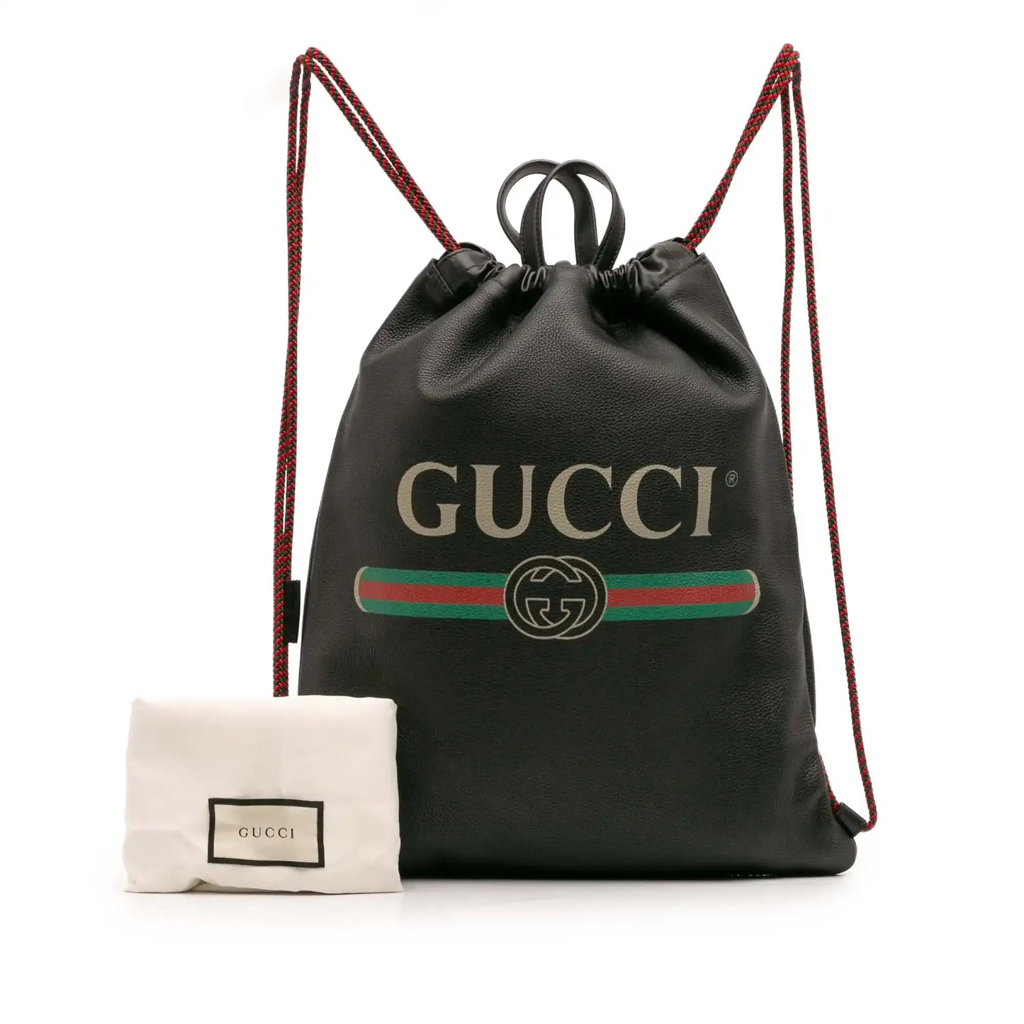 Gucci Leather Logo Drawstring Backpack