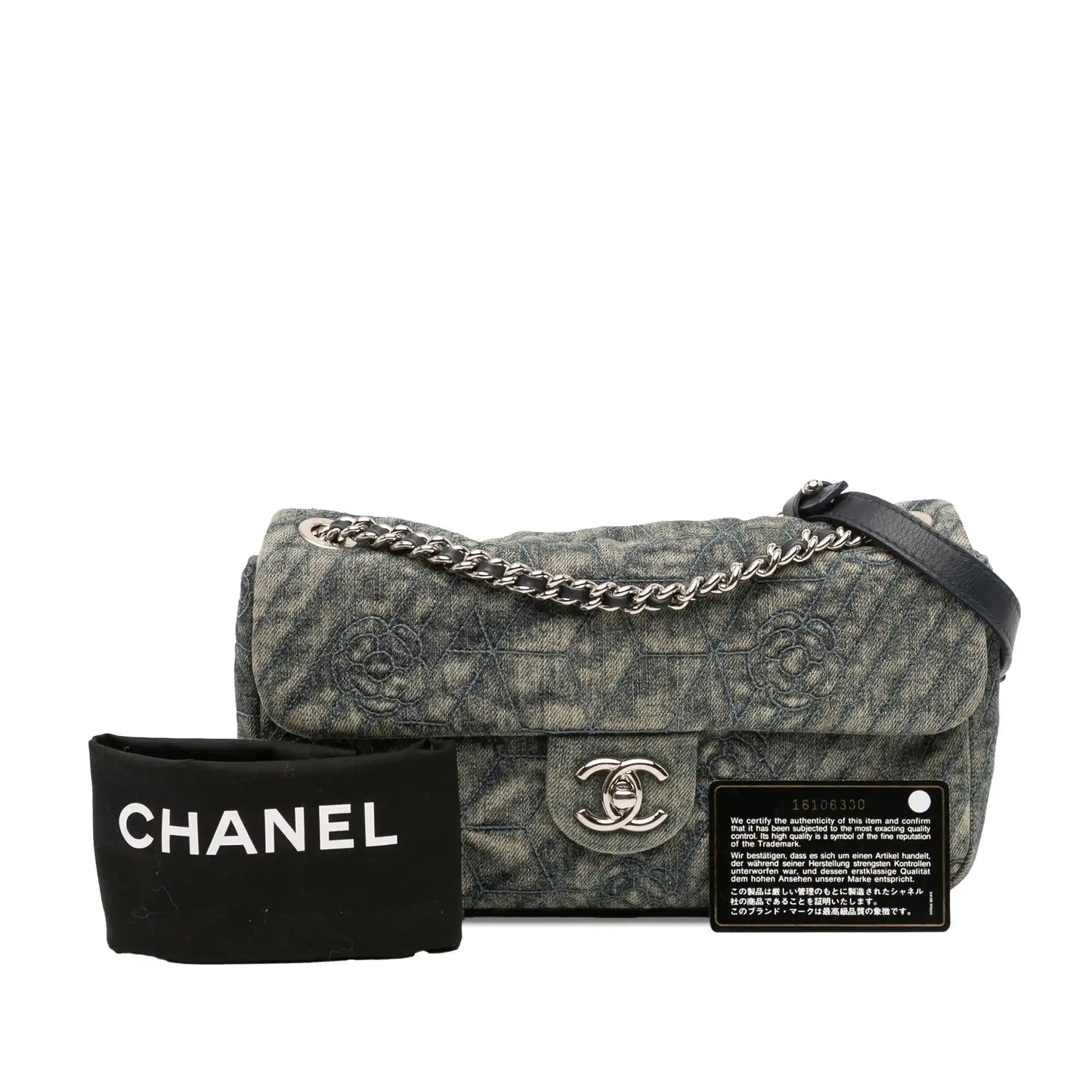 Chanel Medium Embroidered Denim Camellia Flap