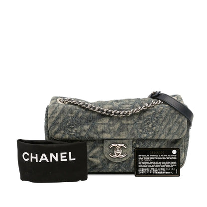 Chanel Medium Embroidered Denim Camellia Flap
