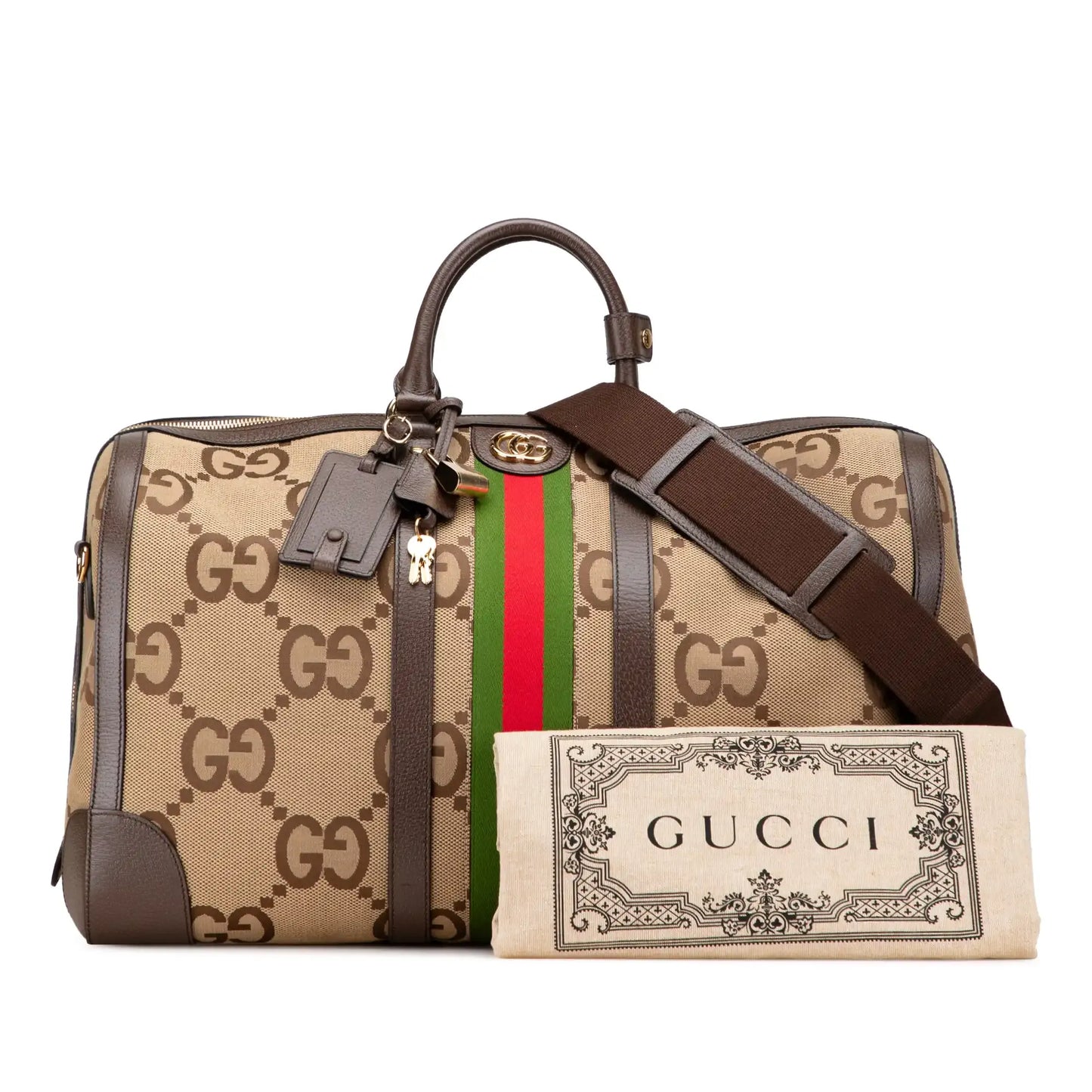 Gucci Large Jumbo GG Canvas Web Duffle Bag